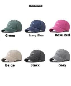 Detailed color display of vintage washed cotton baseball caps with embroidered eyes logo