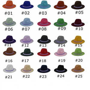 Set of 25 colorful felt wide brim fedora hats with stylish purple chain bands