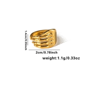 Detailed view of adjustable golden skull hand ring with 1.1g weight and size dimensions