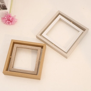 Rotating square wooden photo frame set in natural and white finish for home decor