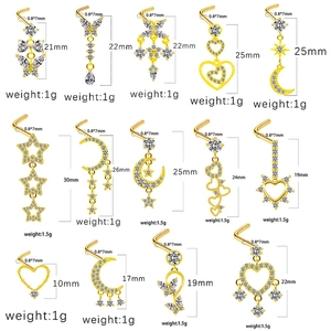 Guide des tailles détaillé pour piercings de nez avec pendentifs cœur et lune en zircon