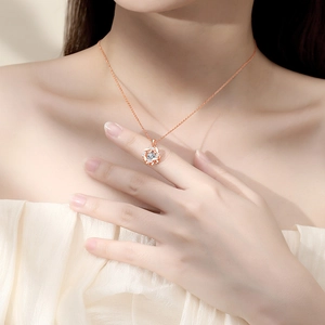 Elegant rose gold wheat ear flower pendant necklace with white zircon for women