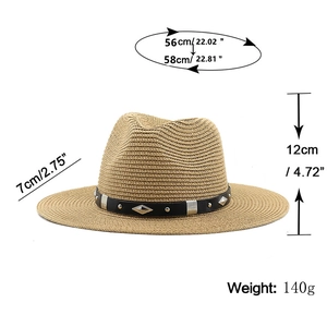 Chapeau de soleil en paille style cowboy avec guide des tailles et rivets argentés