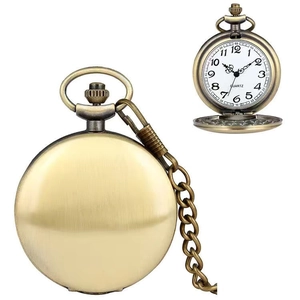 Vintage Alice in Wonderland brass pocket watch with quartz movement and matching chain