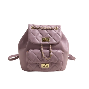 Chic lavender quilted backpack for women featuring gold chain and turn-lock closure