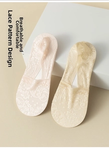 Detail of breathable jacquard lace pattern on pink and beige invisible boat socks