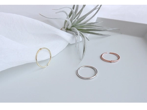 Detailed view of three minimalist S925 silver rings in gold, silver, and rose gold finishes