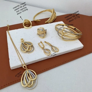 Copper 18K Gold Plated Zircon Necklace Earrings Ring Bracelet Water Drop Hollow Jewelry For Women