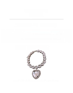 Detail showing the 29.6cm rhinestone heart pendant necklace with 9.4cm chain extension