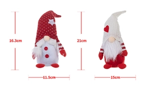 Detailed size specifications for red and white knitted Christmas gnome plush figurines