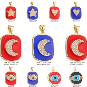 Enamel copper pendants with zircon inlay in star, moon, and heart shapes for jewelry making