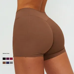 High-waist scrunch butt yoga shorts in brown with six available colors for outdoor running