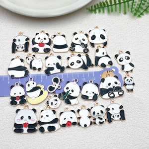 DIY panda and bamboo enamel metal pendants set with ruler for size reference