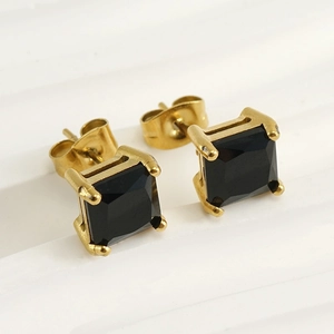 18k gold plated stainless steel square black zircon stud earrings for women fashion