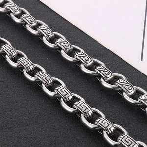 Punk vintage 12mm titanium steel O-chain necklace with engraved geometric patterns