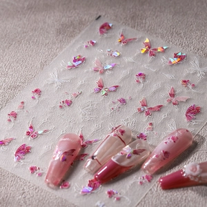 Butterfly Nail Art Stickers 3D Relief Bronzing Laser Holographic Self Adhesive Manicure DIY Decoration