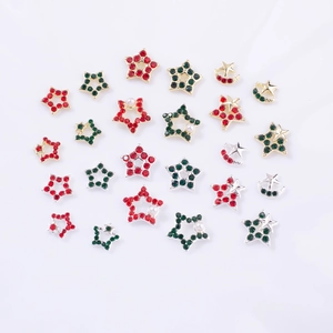 Bijoux d'ongles de Noël avec étoiles et lunes en alliage rouge vert et strass brillants