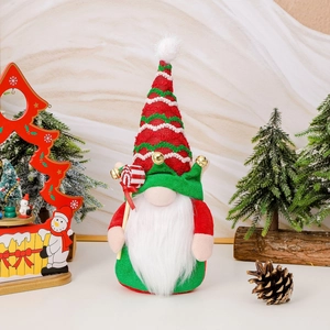 Christmas gnome plush doll with candy cane and striped bell hat for festive decoration