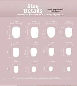 Size chart showing width and height for short round French press on nails set
