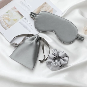 Faux Satin Sleep Eye Mask Pouch And Hair Scrunchie Soft Satin Blackout Blindfold For Travel Home Women