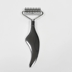 Professional stainless steel spiked roller facial massager with ergonomic handle for skin care