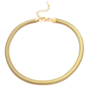 Flat 8mm gold snake chain necklace in stainless steel with adjustable lobster clasp