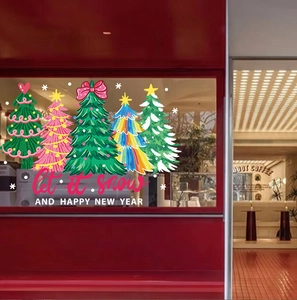Stickers de Noël électrostatiques pour vitrine de café avec décorations festives