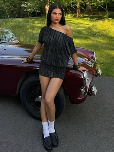 Sexy hollow out tie-dye mini dress with one shoulder design by vintage red car