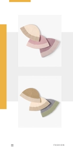 Detail of ribbed knit winter hats with contrast herringbone pattern and Morandi colors