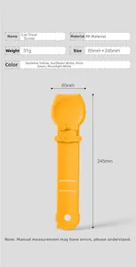 Detail view of the yellow cat treat squeeze spoon showing food-grade PP material and handle