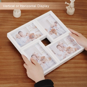 Detailed view of white 4-window collage photo frame showing vertical or horizontal display