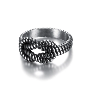 Vintage braided texture knot ring in retro silver stainless steel with smooth reflections