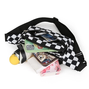 Sac banane à damier tendance avec poches zippées pour la course et le sport en plein air