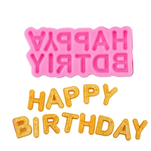 Pink silicone Happy Birthday mold for cake decorating and chocolate letter making