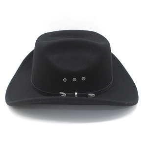 Detail of a black western cowboy hat with metal eyelets and decorative silver trim