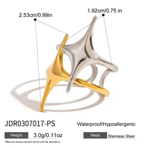 Detailed view of two-tone starburst ring dimensions and stainless steel material features