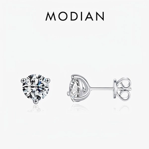Moissanite Stud Earrings With 925 Sterling Silver Earring Post Round Brilliant Cut D Color VVS1 Minimalist Three Prong