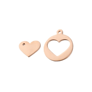 Rose gold stainless steel hollow heart and solid peach heart jewelry pendant set