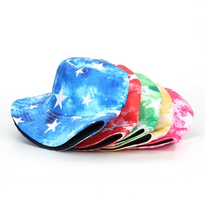 Unisex tie-dye bucket hats with star print in blue red green yellow and pink set