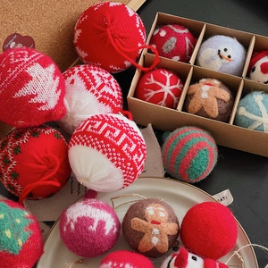 Christmas Tree Hanging Ornaments Wool Felt Knitted Balls Snowman Gingerbread Man Snowflakes Nordic Holiday Home Decor