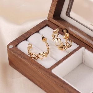 Heart Hoop Earrings Stainless Steel Hollow Linked Hearts Minimalist Fashion Jewelry For Women