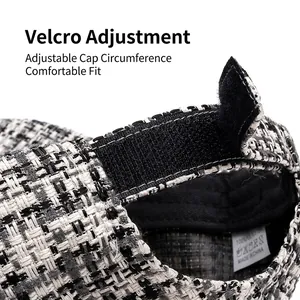 Classic black and white plaid tweed baseball cap with adjustable velcro strap closure