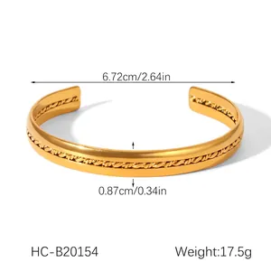 Détails des dimensions du bracelet jonc en acier doré 18K avec texture tressée