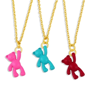 Cute Cartoon Bear Pendant Necklace 18K Gold Plated Copper Colorful Enamel Animal Clavicle Chain Jewelry For Women Girls