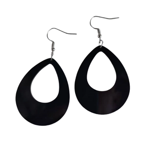 Minimalist black fluorescent water drop acrylic earrings with silver hooks for women