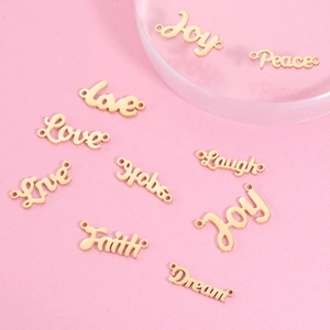 Connecteurs de bijoux en acier titane doré avec mots Joy, Love et Faith
