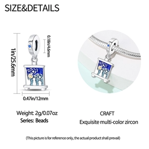 Detailed size and craft specifications for Van Gogh Starry Night oil painting bead charm