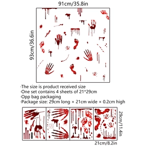 Halloween bloody handprint and footprint wall decals set, 4 sheets for 91x93cm decoration