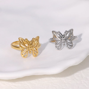 Eleganter Schmetterling Ring aus 18K vergoldetem Edelstahl in Gold und Silber für Damen