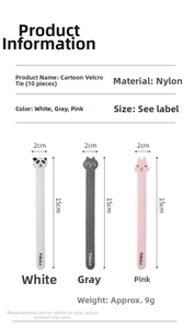 Detailed size chart for nylon cartoon cable ties measuring 2cm wide and 15cm long